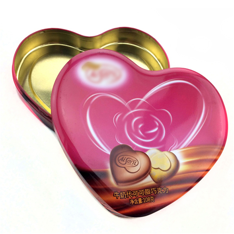 Élelmiszer jellegű szív alakú csokoládé édesség ón doboz