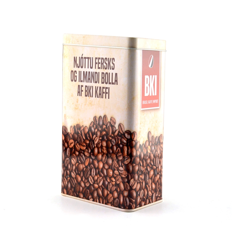 Egyedi nyomtatott élelmiszer minőségű négyszögletes kávébab ón doboz