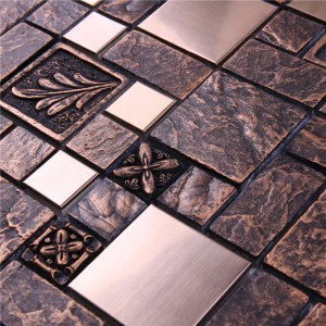 HYJ15 300 * 300 nagykereskedelmi fém keverék üveg és gyanta mozaik fali csempe