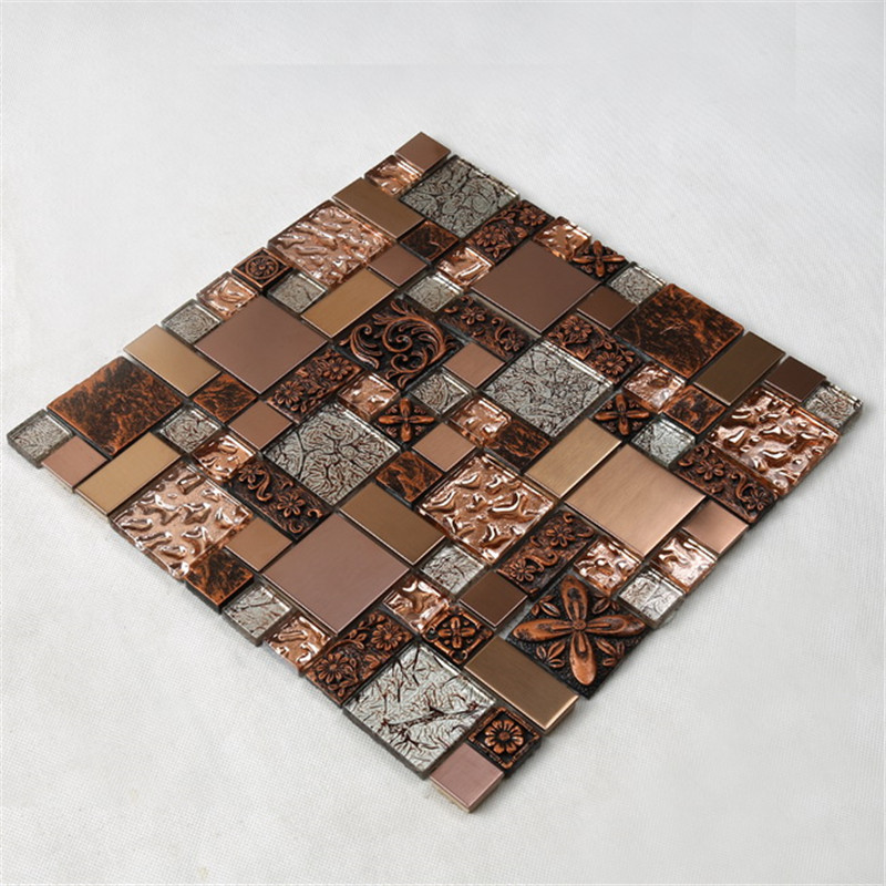 HXL09 tér réz arany rozsdamentes acél mozaik csempe üveg csempe a fürdőszobában és a konyhában