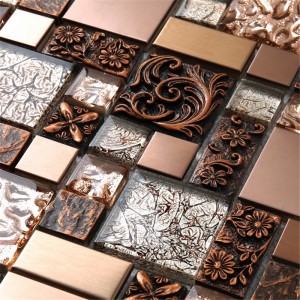 HXL09 tér réz arany rozsdamentes acél mozaik csempe üveg csempe a fürdőszobában és a konyhában