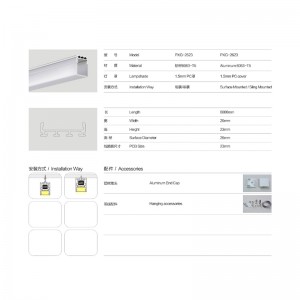 Felfüggesztés / klip LED lineáris fényház, alumínium, matt borítás, szerelvények, kiegészítők