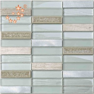 Új termék hullámos üveg csempe buborék üveglap Matt üveg vegyes fém kerámia mozaik csempe konyhai fröccsenéshez Hátsó törött üveglapka arabesque üveglappal