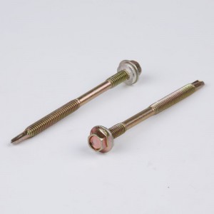 Önfúró csavar műanyag alátéttel, kettős menet, sárga cinklemez, hatlapú fej