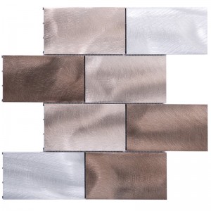 Lakberendezési metró mintázat, szálcsiszolt fém alumínium fal, backsplash mozaik csempe fürdőszoba