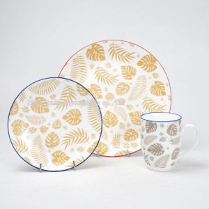 asztali edények-16 darabos porcelán kupé vacsorakészlet nyomtatott matricával