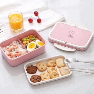 Hordozható, környezetbarát BPA Free búza szalma és PP 3 rekeszes gyerekek Bento ebéd doboz
