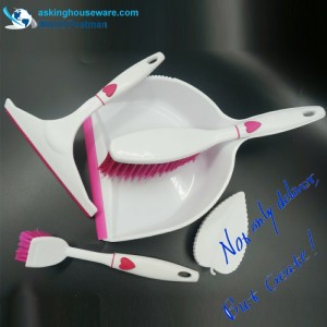 Akbrand szív alakú díszítéssel porlapos kefe seprűvel készült ablakecske mosogatókefe súrolókefe 4in1 tisztító szerszámkészlet