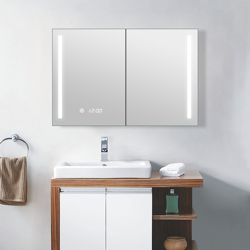 EU és USA luxus LED-es világítású, háttérvilágítással felszerelt fürdőszobai tükörgyógyászati ​​szekrény-ENE-AC-103