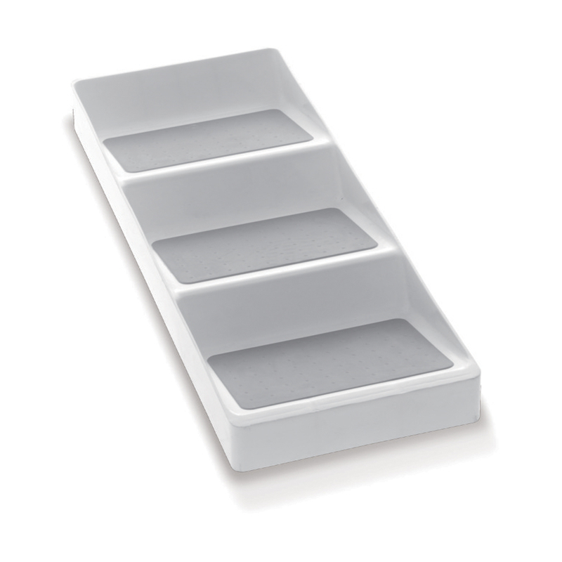 Fehér és szürke műanyag csúszásmentes 3 szintes fűszerkeverék konyhai tárolószekrény-szervező