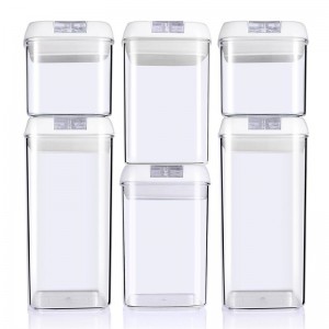 6 darabos BPA ingyenes műanyag légmentesen záró élelmiszer-gabona tárolóedénykészlet