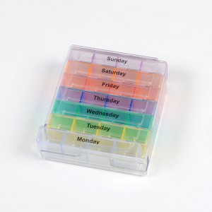 Szivárványszínű 7 nap, egy hét Egy sor toronyfiók típusú ovális piruladoboz