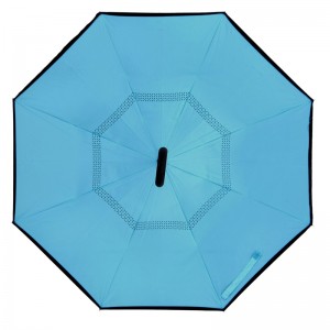 Egyedi nyomtatott kétrétegű C fogantyú fejjel lefelé eső esernyő