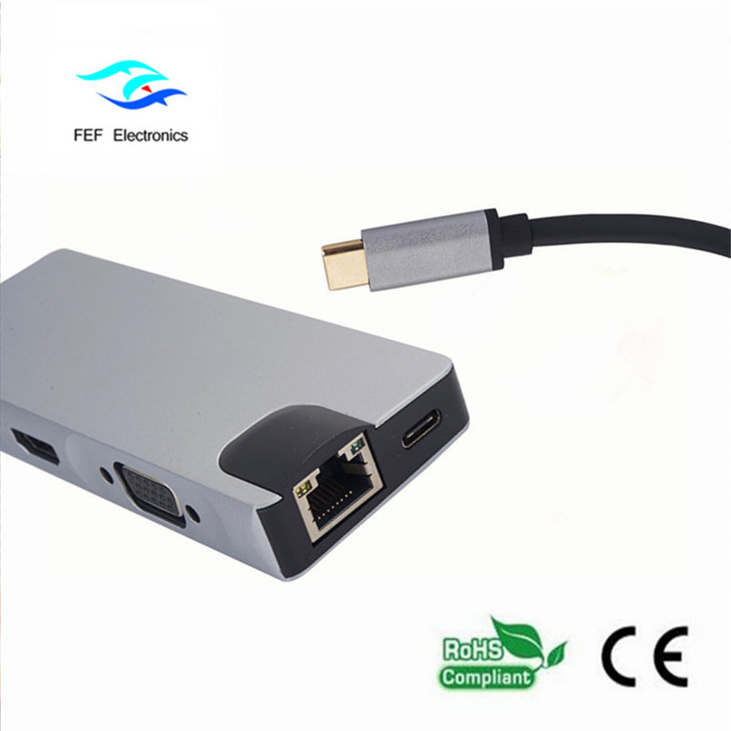 C típusú USB / HDMI aljzat + VGA aljzat + 2 * USB3.0 aljzat + SD + TF + PD fémtok