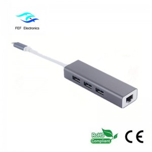 C típusú USB 3.1 típusú csatlakozó az RG45 aljzathoz, Gigabit Ethernet + 3 * USB2.0 bemeneti ABS héj, kód: FEF-USBIC-016