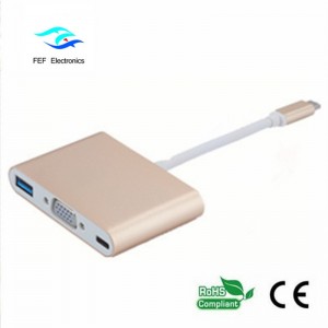 USB TYPE-C - USB3.0 aljzat + VGA aljzat + PD három az egyben konverter ABS héja Kód: FEF - USBIC-007