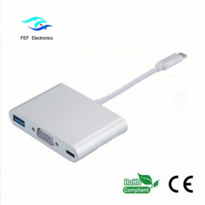 USB TYPE-C - USB3.0 aljzat + VGA aljzat + PD három az egyben konverter ABS héja Kód: FEF - USBIC-007