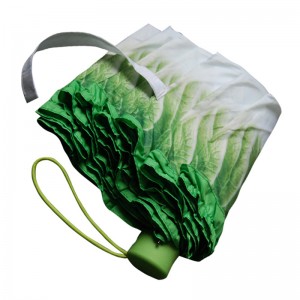 Digitális nyomtatású káposzta növényi esernyő speciális egyedi esernyő 3-szoros kézi nyitott esernyő