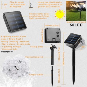 napelemes lámpa húr 50 LED-es buborék kristálygömb 7 m / 23 láb 8 üzemmódban karácsonyi tündérlámpák kültéri kültéri tájképhez való használatra kert udvaron családi üdülőút gyep party díszített fehér fények