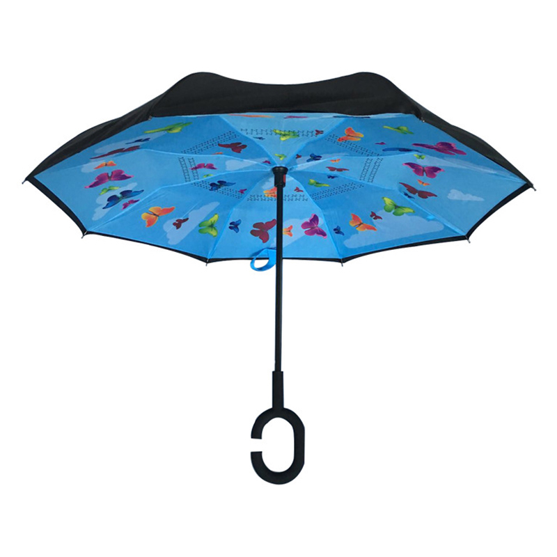 19 hüvelykes gyermekméretű esernyő pillangó nyomtatási mintával. Egyenes hátsó esernyő