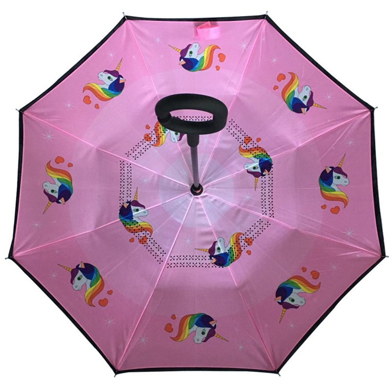 19 hüvelykes gyermekméretű esernyő pillangó nyomtatási mintával. Egyenes hátsó esernyő