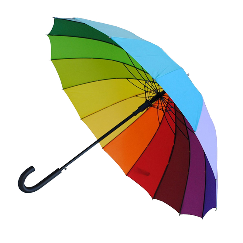 16 bordás szivárványcég ajándékozza fém bordák esernyő egyenes esernyő automatikus nyitási funkcióval