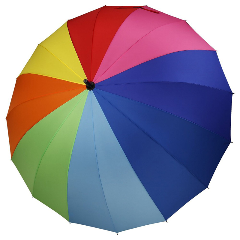 16 bordás szivárványcég ajándékozza fém bordák esernyő egyenes esernyő automatikus nyitási funkcióval