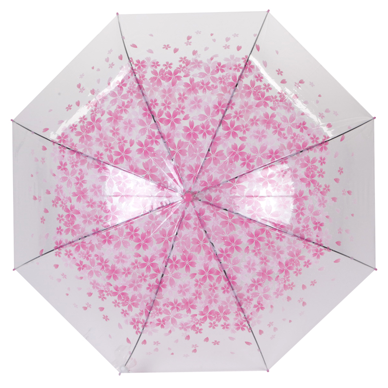 rózsaszínű sakura 23 '' 8k automatikus nyitott műanyag J fogantyúval átlátszó poe egyenes esernyő