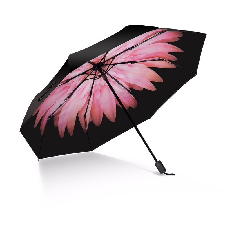 virág belsejében nyomtatott fekete bevonatú UV-védő esernyő