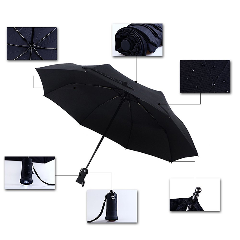 A fáklyafogantyú esernyője 3-szoros automatikus nyitási és automatikus bezárási esernyő