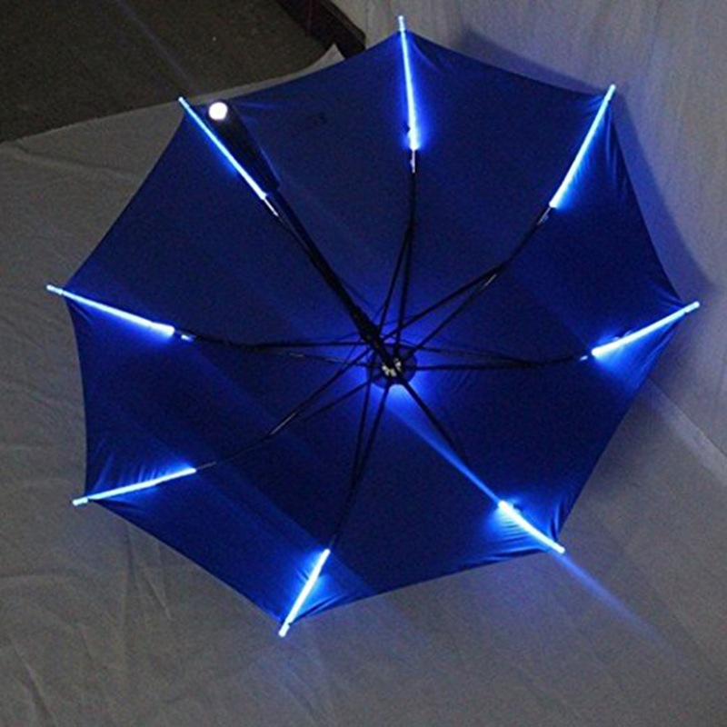 Egyenes esernyős LED bordák és LED-tengely műanyag fogantyúval
