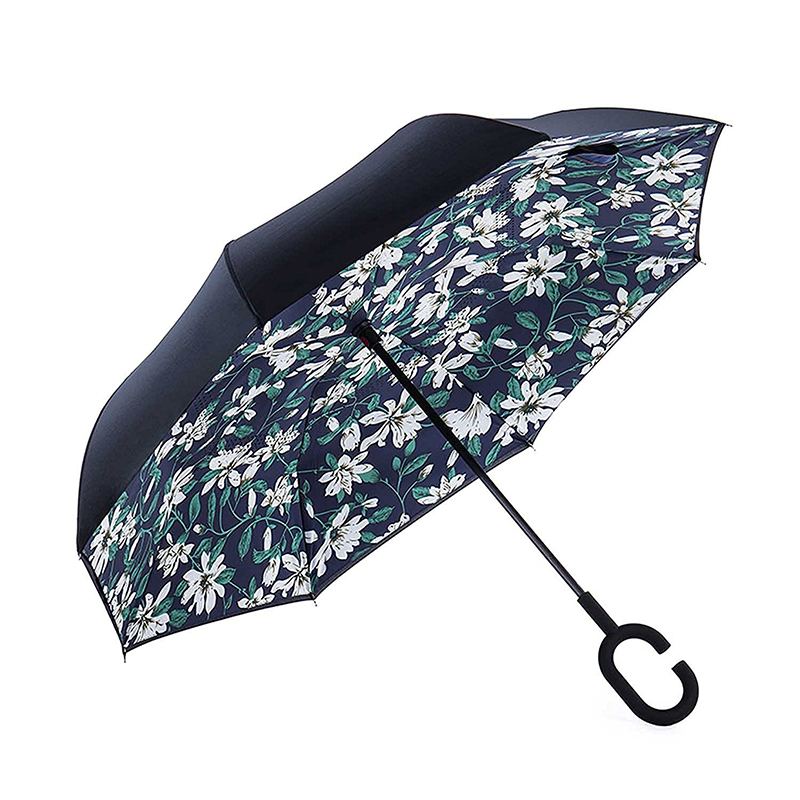 Eső esernyő, szélálló, virágnyomtatással, vastag esernyővel