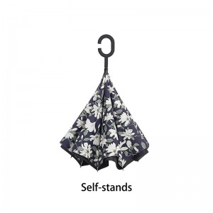 Eső esernyő, szélálló, virágnyomtatással, vastag esernyővel