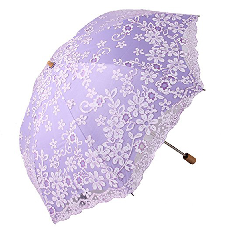 2019 gyárt napernyők csipke esernyő 3-szoros esernyő fa fogantyúval