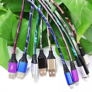 Csillogó PU bőr gyors töltésű, kerek alumínium ház USB-kábel mikro USB-hez, C típusú, iPhone villám töltéshez és szinkronizáláshoz