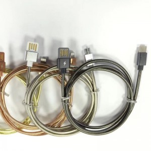 Kettős arcú USB 2.0 fémcső kábel töltő kerek alumínium ház mikro-USB 2.0 adatkábel