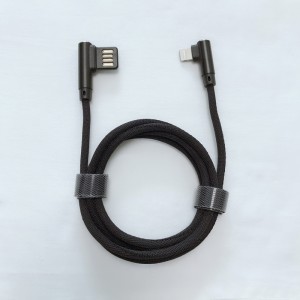 Kettős arcú USB 2.0 Kettős derékszögű fonott gyors töltésű, kerek alumínium ház USB adatkábel a mikro USB-hez, C típusú, iPhone villámtöltő és szinkronizált