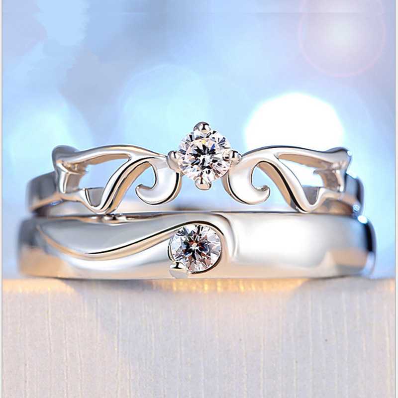 925 ezüst kreatív gyémánt gyűrűs pár nyitott pár gyűrűvel a szájhoz, ezüst ékszer ragyogó csillag