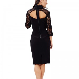 3/4 ujjú női fekete csipke midi ruha