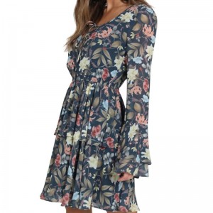 Csengő hüvely női divatos mini ruha nyomtatáshoz