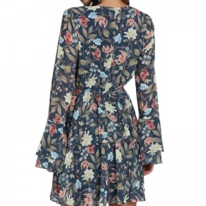 Csengő hüvely női divatos mini ruha nyomtatáshoz