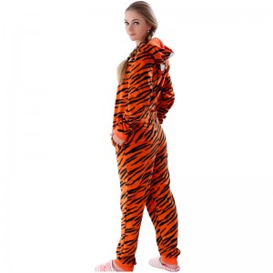 Női mikroszálas gyapjú kapucnis tigris Onesie pizsama ruha