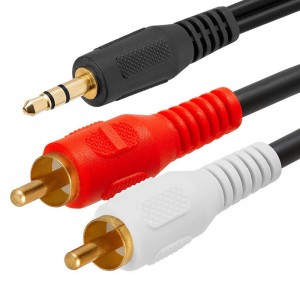 3,5 mm-es hím sztereó és két aljú RCA audio adapter kábel