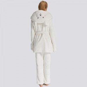 Női flanel polár állati hímzés kapucnis medve pizsamával