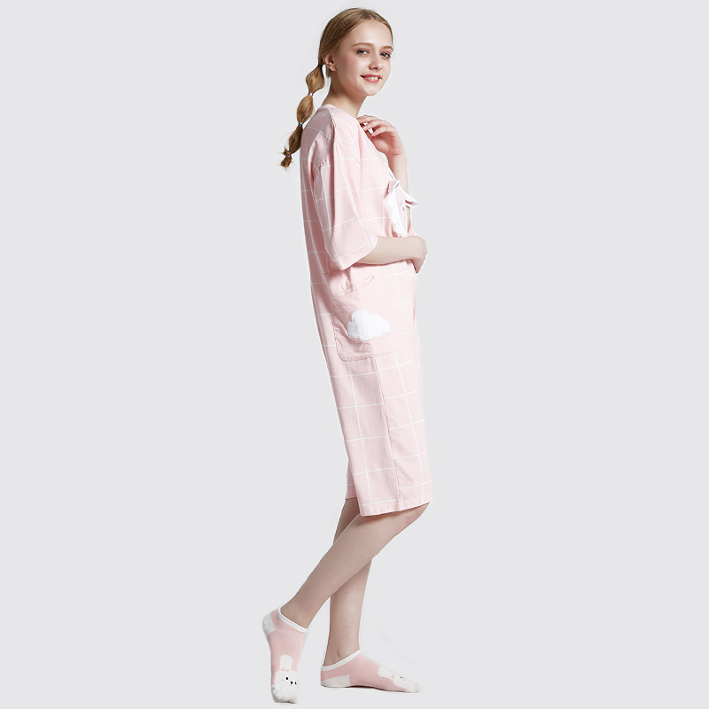 Női Onesie rózsaszínű, nyomtatott pamut Jersey hímzés pizsamában