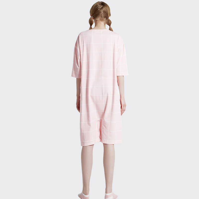 Női Onesie rózsaszínű, nyomtatott pamut Jersey hímzés pizsamában