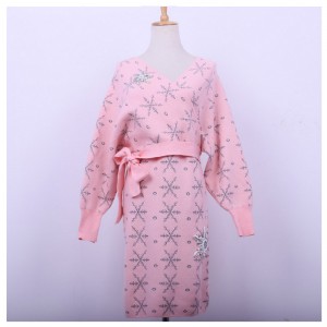 2018 meleg hópehely strasszos alkalmazások női karcsú kardigán kötött ruha