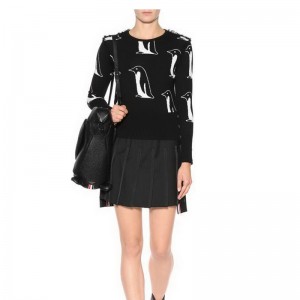 Női gyapjú pingvin mintás címer fringe pulóver