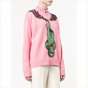 Hölgyek vicces majom gyöngyökkel díszített pulóverek személyzet nyak pulóver