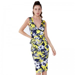 Nyári női poliészter off váll Vintage ruha minták Képek Virágmintás Női Party Bondage ruha